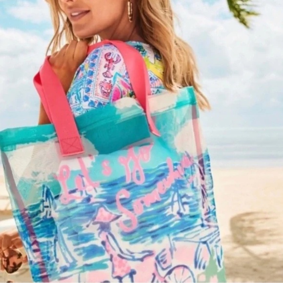 Lilly Pulitzer Handbags - NEW Lilly Pulitzer Let's Go Somewhere Mesh Shopper Tote Transparent Beach Bag